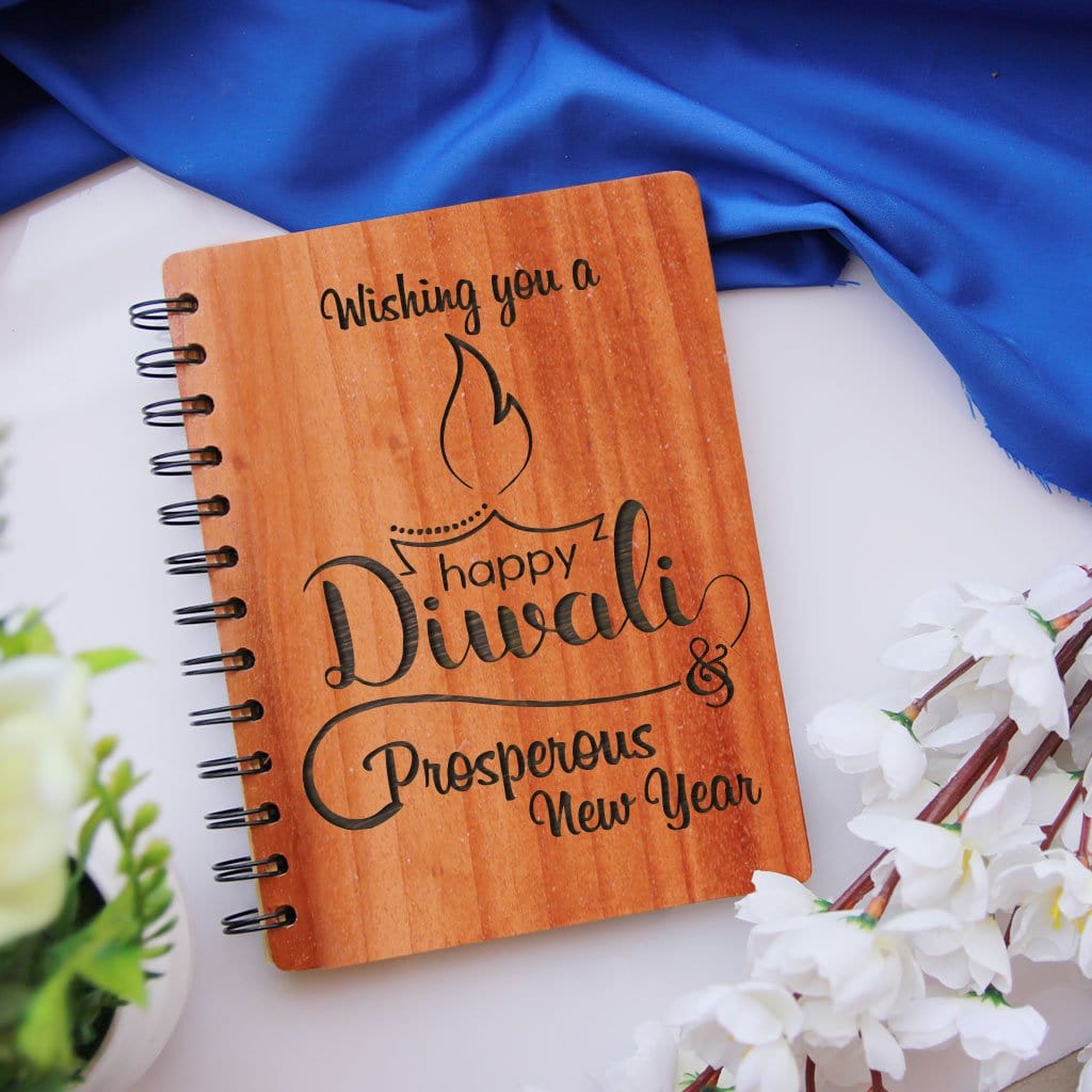 Happy Diwali & Prosperous New Year - Personalized Wooden Notebook