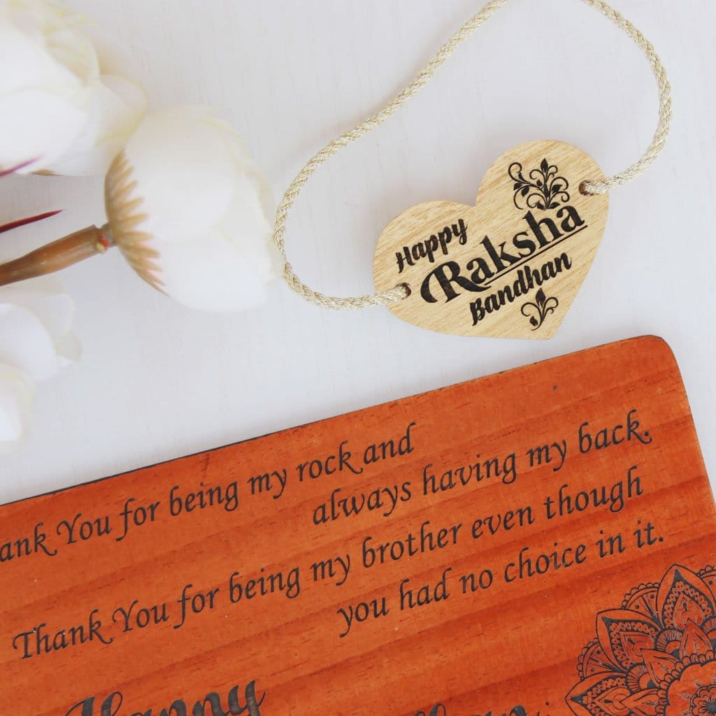 Happy Raksha Bandhan Wooden Rakhi and Raksha Bandhan Greeting Card - This Wooden Rakhi and Wooden Greeting Card Is The Best Gift For Brothers - Looking For The Best Rakhi Designs ? Shop Online Gifts For Raksha Bandhan From The Woodgeek Store.