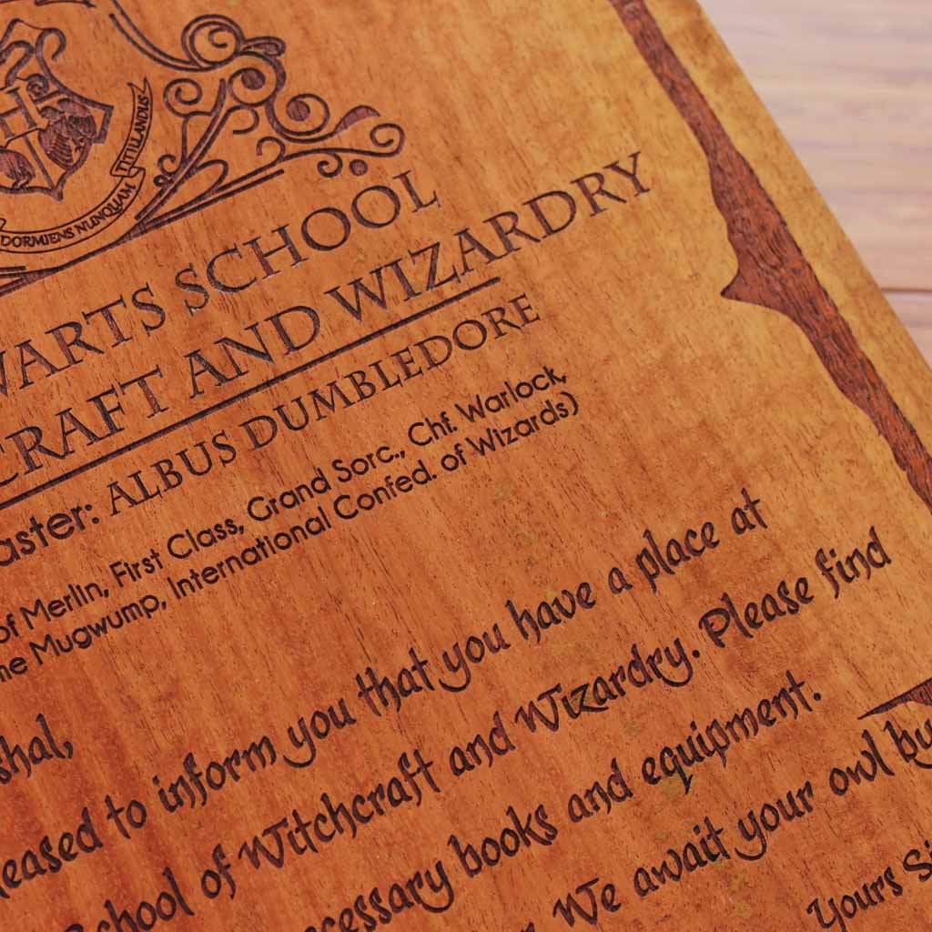 Wood Engraving - Harry Potter - Hogwarts Acceptance Letter - Carved Wooden Poster - Wood Wall Hanging - Woodgeek Store