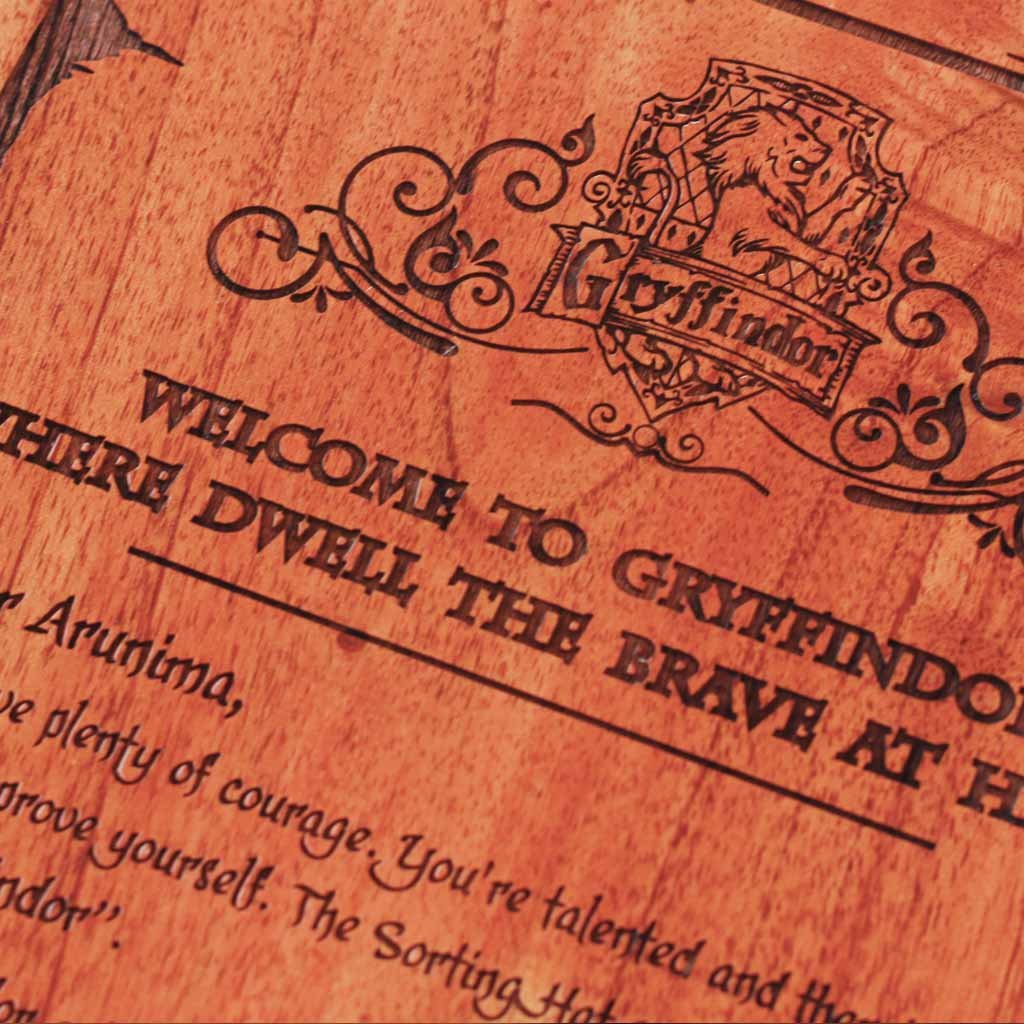Sorting Hat places you in Gryffindor House - Hogwarts House - Gryffinndor Welcome Letter - Wood Carved Wall art - Woodgeek Store