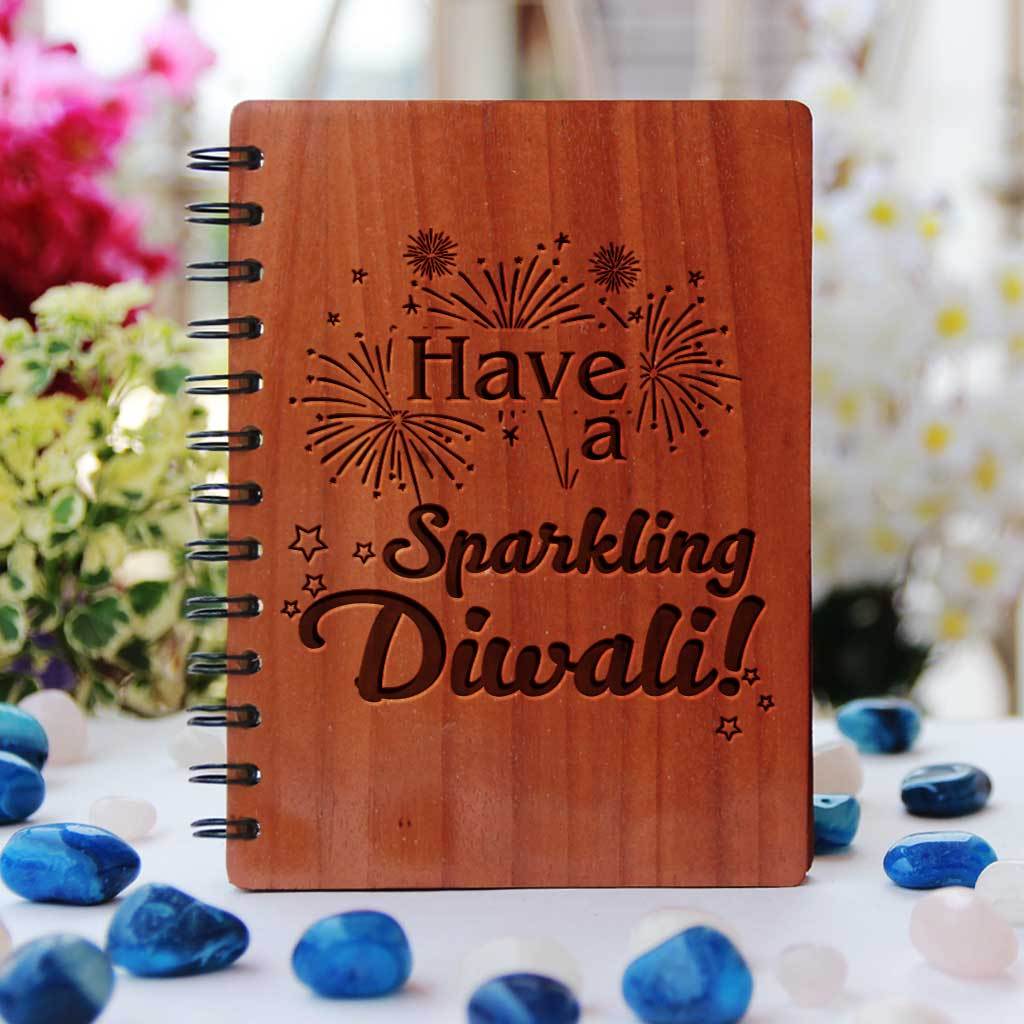 Have A Sparkling Diwali Wooden Notebook Engraved With Diwali Wishes. Looking for corporate diwali gifts, diwali gifts for employees or diwali gifts for family? This wooden notebook engraved with Diwali wishes will make useful diwali gifts.