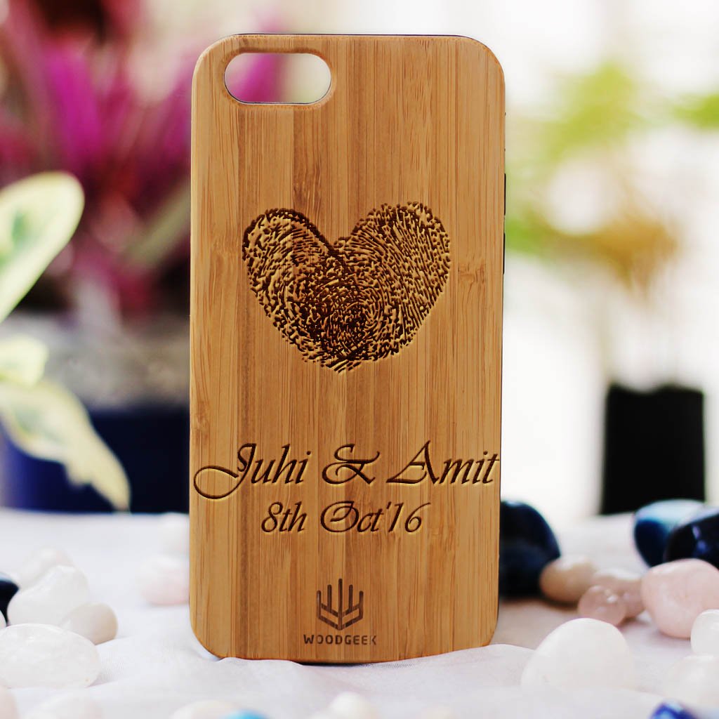 Heart Thumbprint Phone Case - Personalized Fingerprint Keepsakes - Custom iPhone Case - Wooden Phone Case by Woodgeek Store