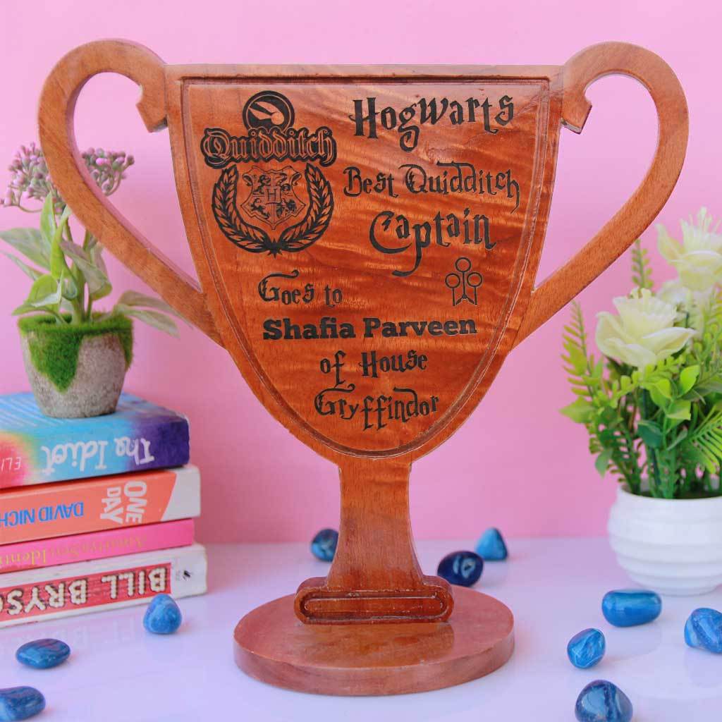 Hogwarts Best Quidditch Captain Wooden Award &amp; Trophy Cup. This Is One Of The Best Personalized Harry Potter Gifts for Potterheads. These Harry Potter Gifts will make great birthday gift ideas for friends.