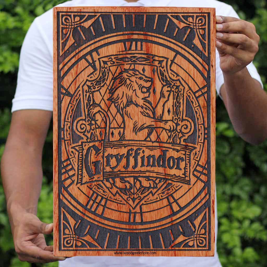 Hogwarts House Gryffindor Wooden Poster & Wall Art - Gifts for Harry Potter fans by Woodgeek Store