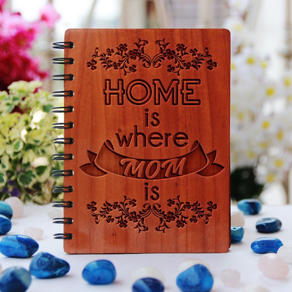 Home is where mom is -  wood notebook woodgeekstore - Gifts for mother