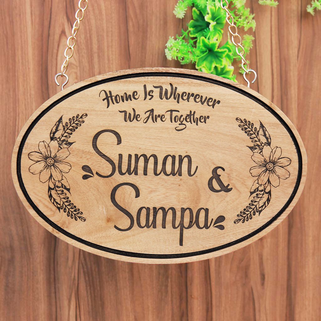 Home Is Wherever We Are Together - Hanging Wooden Signs - Wooden House Signs - Personalised Wooden Plaques - Gifts For Couples - Housewarming Presents - Name Plaques - Hanging Signs - Woodgeek Store