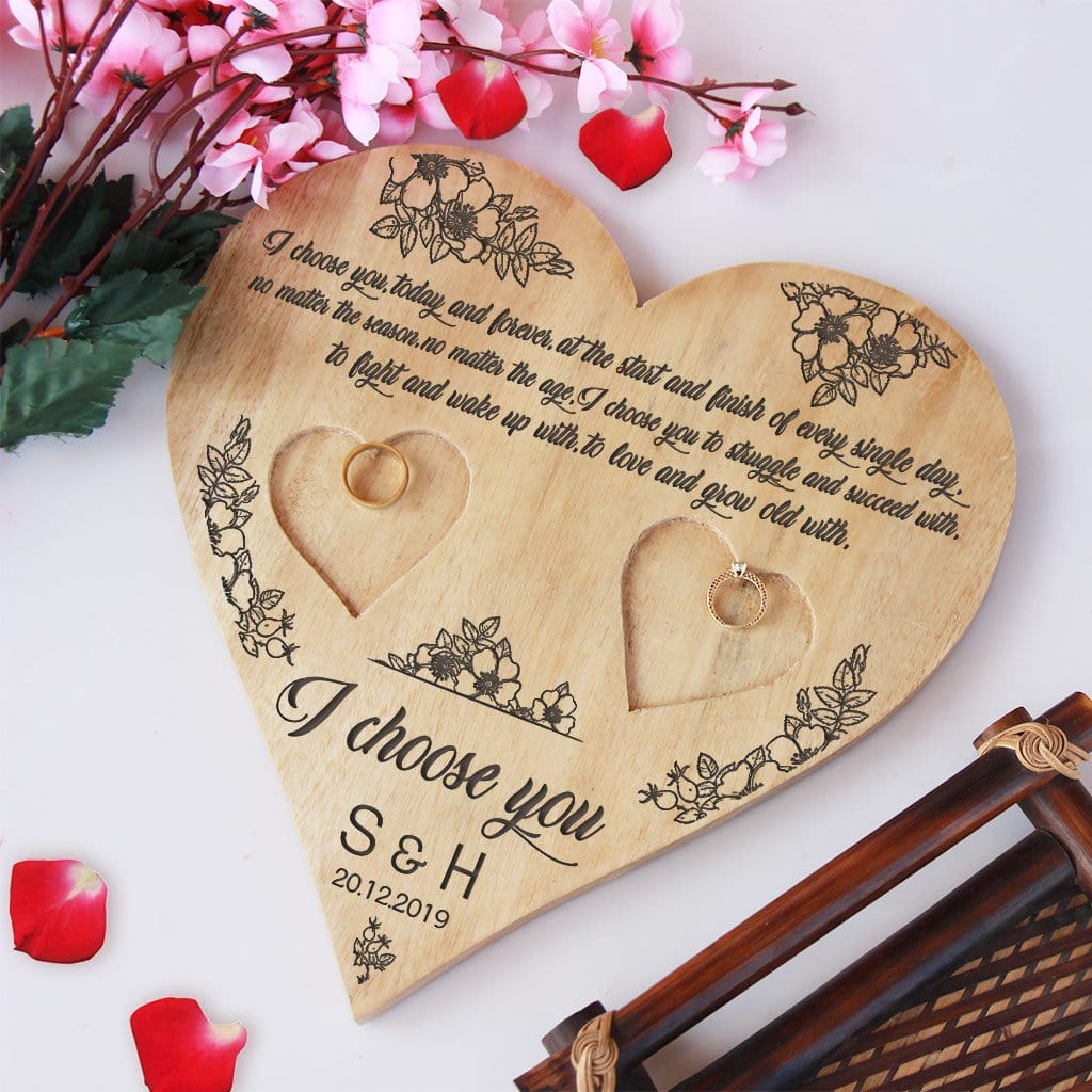 I Choose You Heart Ring Holder Wooden Engagement Ring Tray Wedding Ring Holder