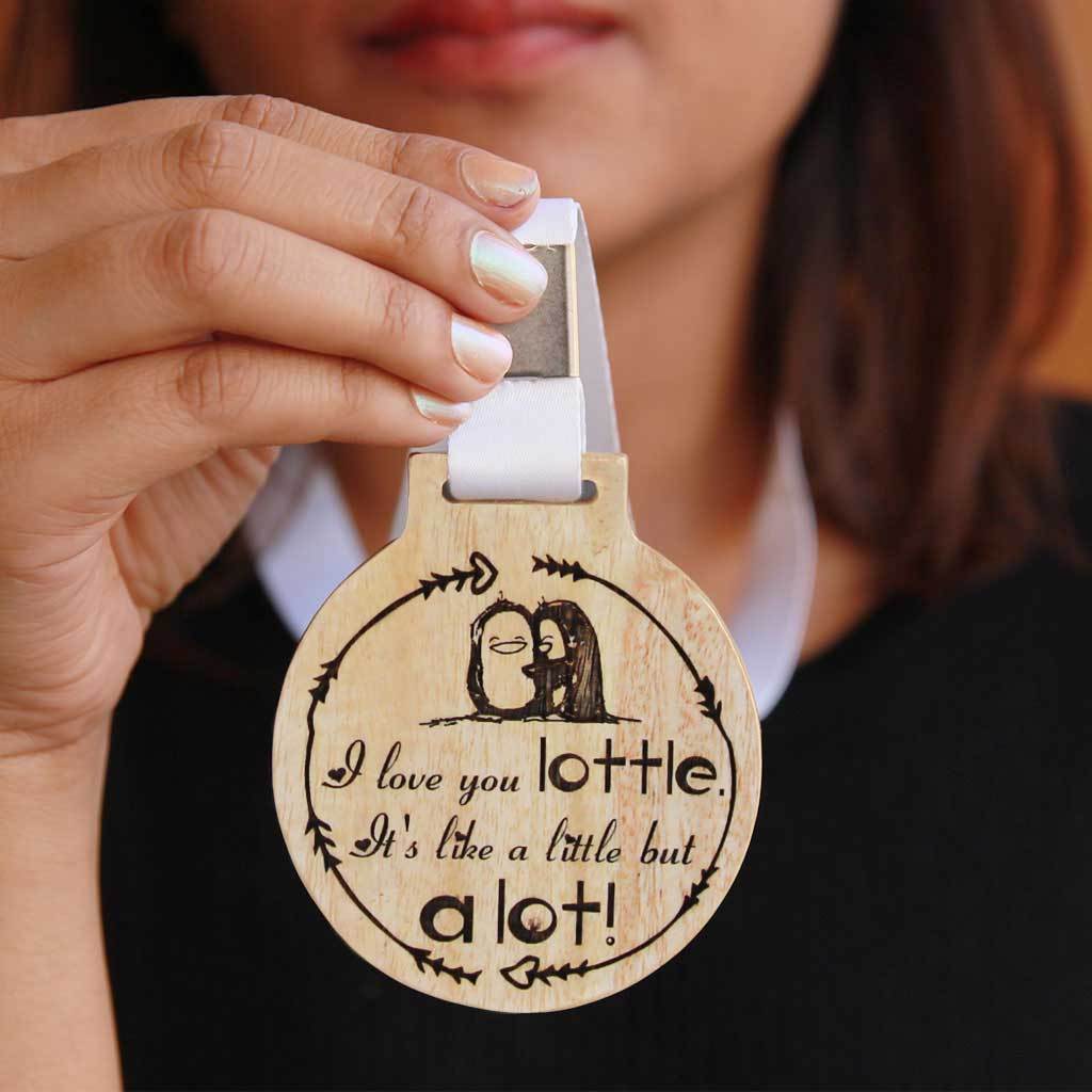I Love You A Lottle Medal With Ribbon. They Make The Best Gifts Ideas For family. A Great Birthday Gift Idea For Friends. A special gift for her. A cool gift for her.