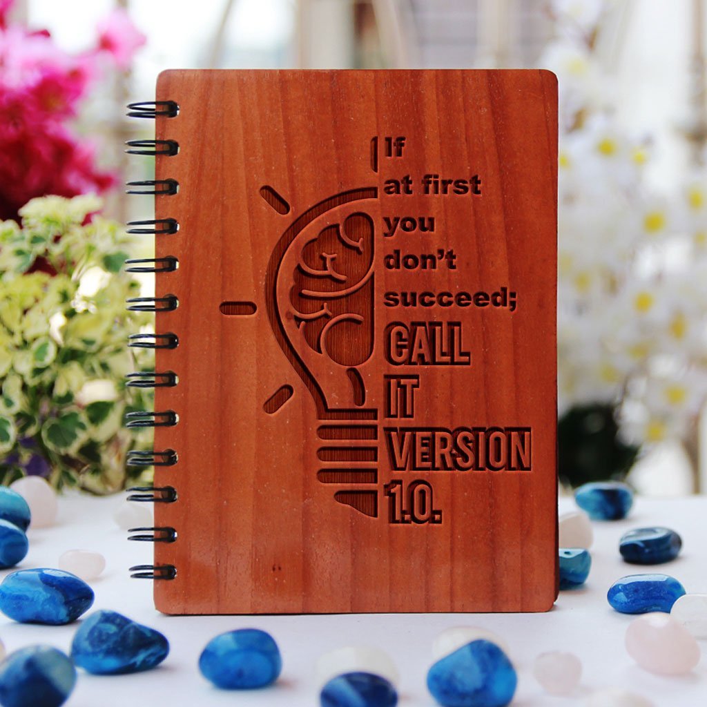 If at first you don’t succeed, call it version 1.0 Programming Journal - Wooden Notebook for Coders - Gifts for Computer Geeks by Woodgeek Store - Geek Humor Journals