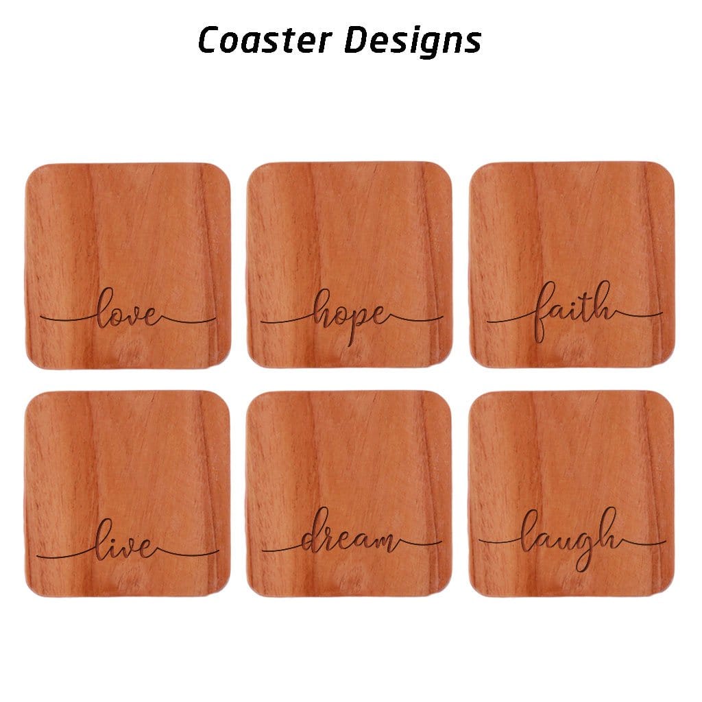Love Hope Faith Live Dream Laugh Coasters. Inspirational Coasters Designs. Wooden Coasters.