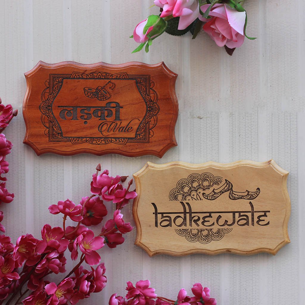 Dulha & Dulhaniya Indian Wedding Decorative Items - Wooden Wedding Signs by Woodgeek Store