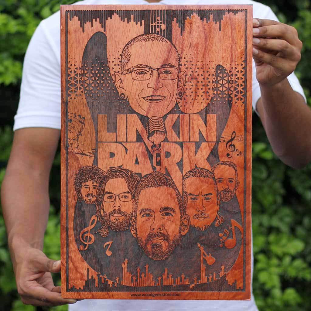 Linkin Park Carved Wooden Poster - Chester Bennington&#39;s Wall Poster - Wooden Wall Hanging for Rock Music Lovers by Woodgeek Store