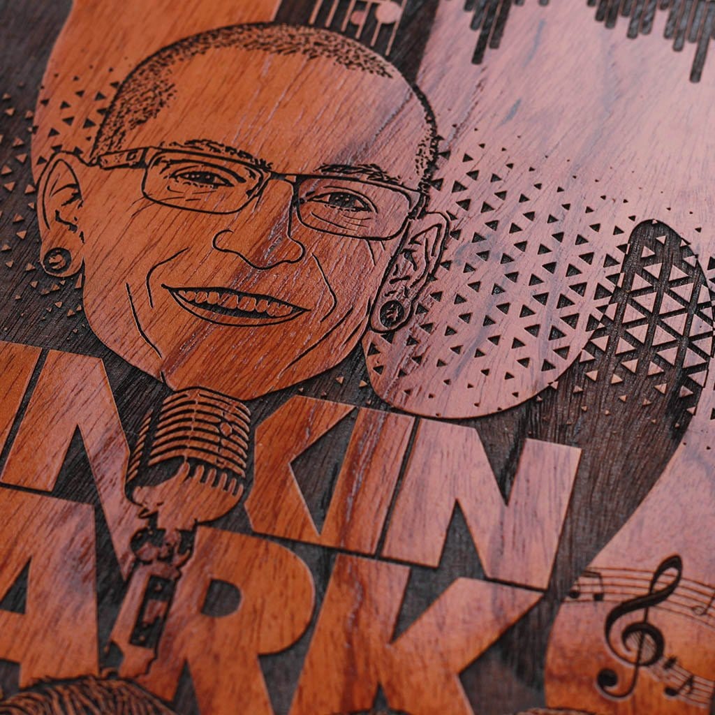 Linkin Park Carved Wooden Poster - Chester Bennington&#39;s Wall Poster - Wooden Wall Hanging for Rock Music Lovers by Woodgeek Store