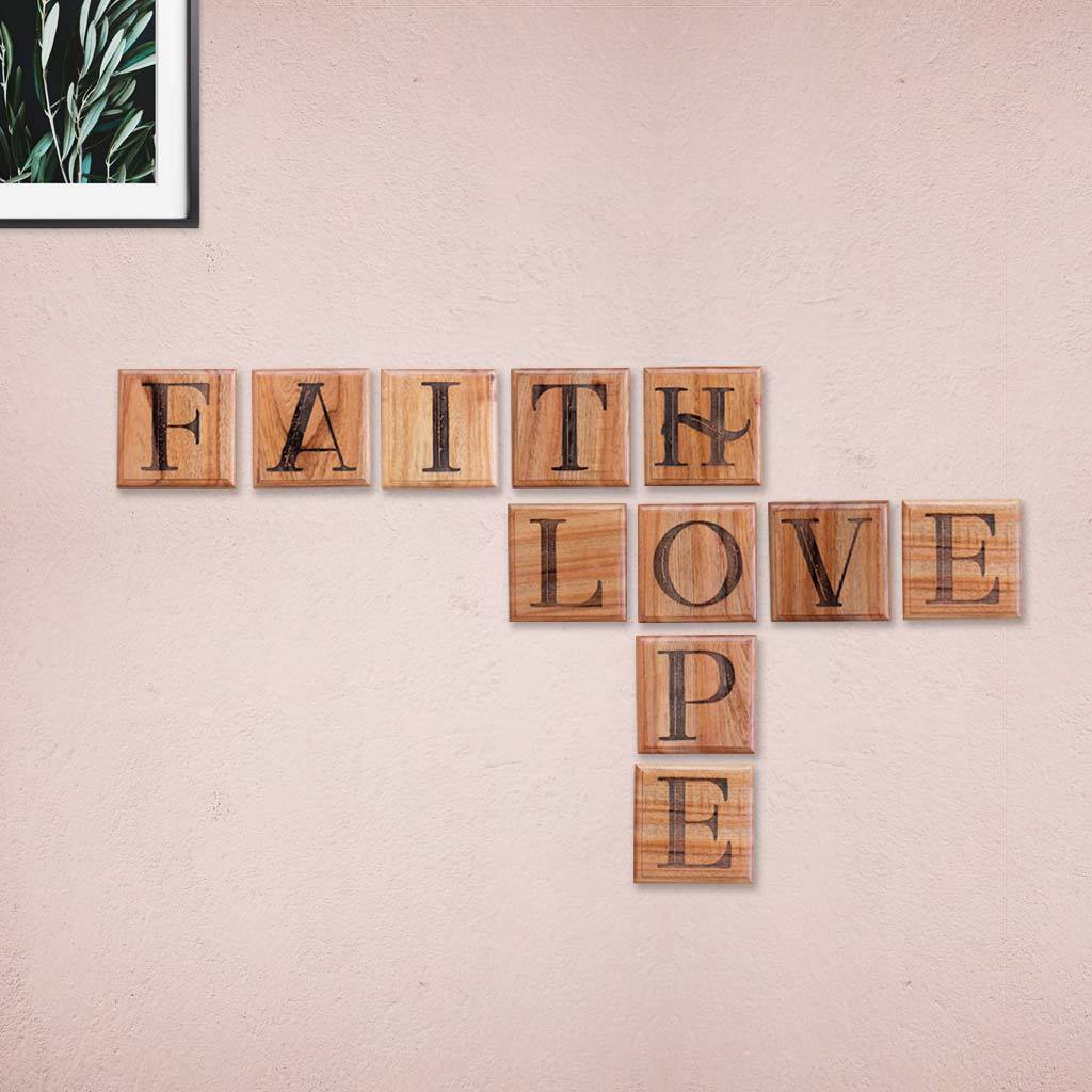 Love Hope Faith Wooden Crossword Art &amp; Scrabble Wall Art - Wooden Letter Tiles for Home Decor by Woodgeek Store