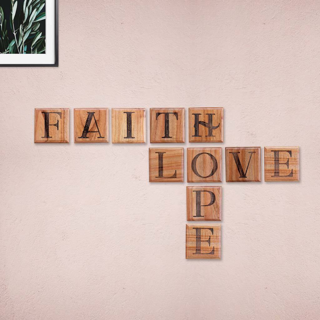 Love Hope Faith Wooden Crossword Art & Scrabble Wall Art - Wooden Letter Tiles for Home Decor by Woodgeek Store