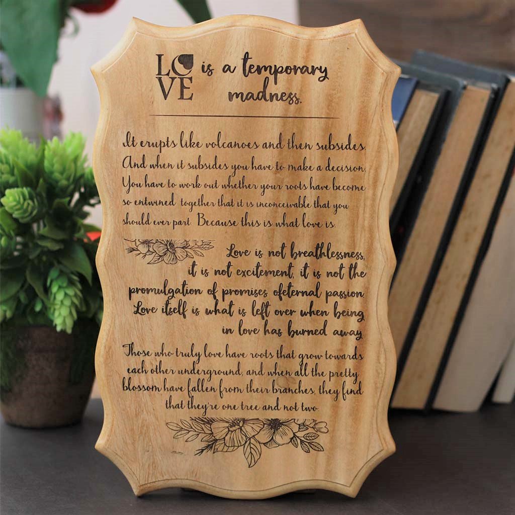 Love is a temporary madness Wooden Signs with Quotes - Love Signs Made from Wood - Home decor wooden signs With Love Saying - -Wooden Hanging Signs by Woodgeek Store
