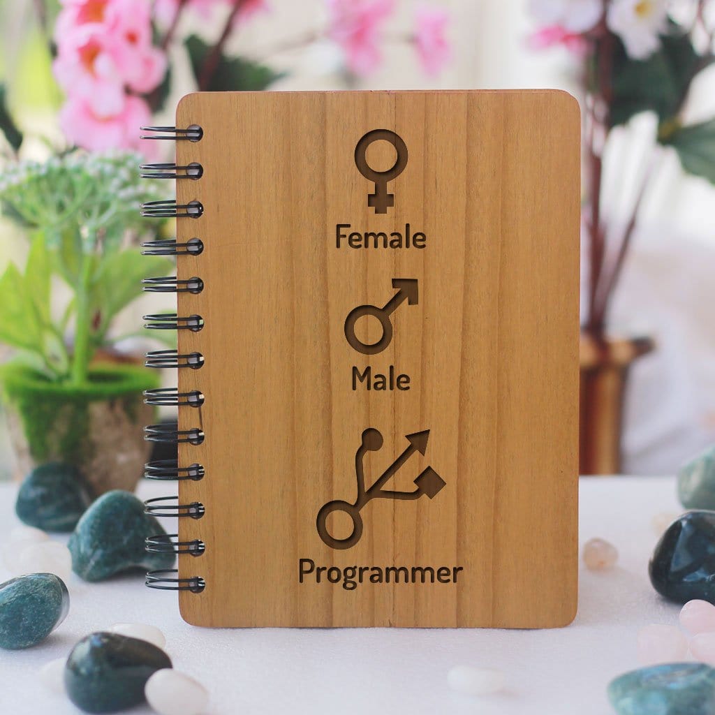 Male Female Programmer Journal - Best Gifts for Geeks &amp; Computer Nerds - Programming Journal for Coders - Woodgeek Store