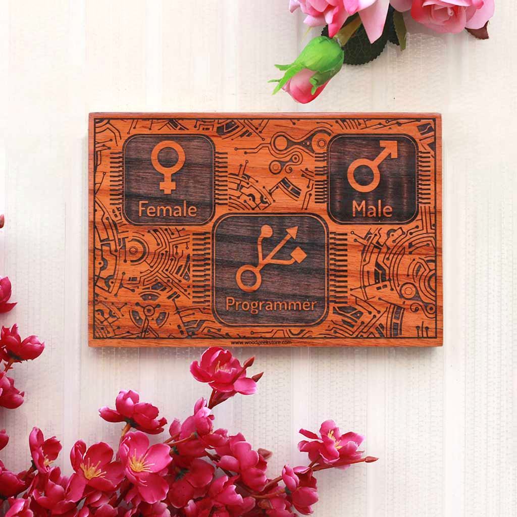 Male Female Programmer Geeky Wood Sign - Fumnny Wood Sign - Nerdy Gifts by Woodgeek Store