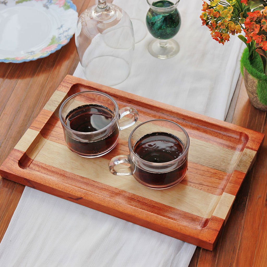 Mahogany & Birch Striped Wooden Tray - Wooden Serving Tray - Coffee Serving Tray - Bar & Cocktail Tray - Wooden Tea Tray - Wooden Food Trays - Small Wooden Tray - Decorative Wooden Serving Trays - Bed Serving Tray - Large Serving Tray - Rectangular Serving Tray - Kitchen Decor - Wooden Kitchen Accessories - Woodgeek Store