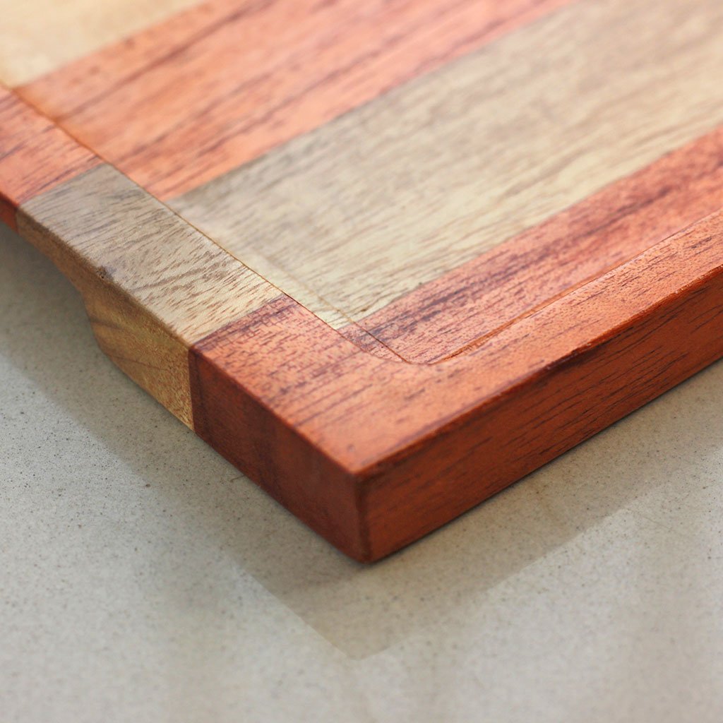 Convenient Finger Grooves To Hold Tray - Mahogany And Birch Striped Wooden Tray - Wooden Serving Tray - Coffee Serving Tray - Bar &amp; Cocktail Tray - Wooden Tea Tray - Wooden Food Trays - Small Wooden Tray - Decorative Wooden Serving Trays - Bed Serving Tray - Large Serving Tray - Rectangular Serving Tray - Kitchen Decor - Wooden Kitchen Accessories - Woodgeek Store