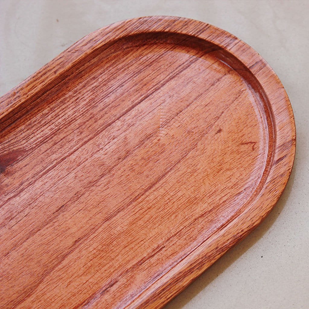 Oval Shaped Mahogany Wood Tray with a half inch deep groove