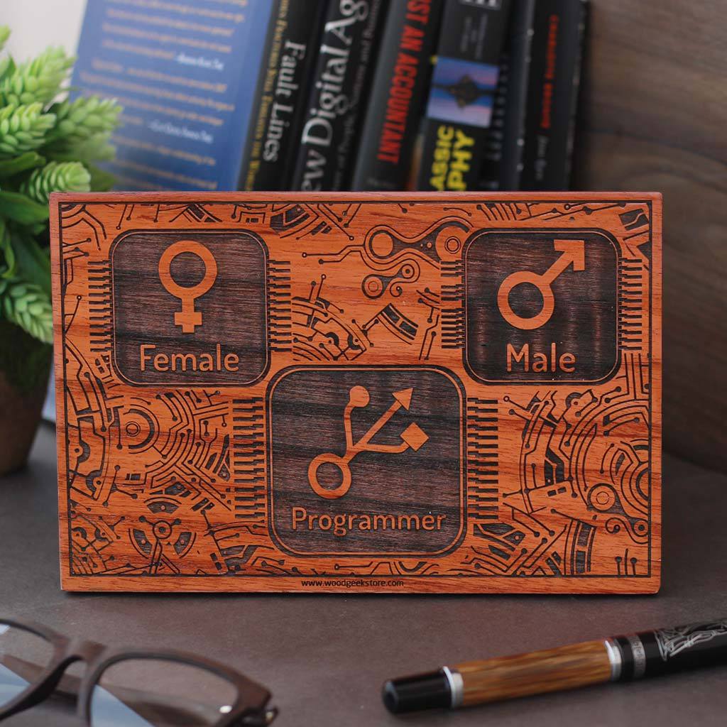 Male Female Programmer Geeky Wood Sign - Fumnny Wood Sign - Nerdy Gifts by Woodgeek Store