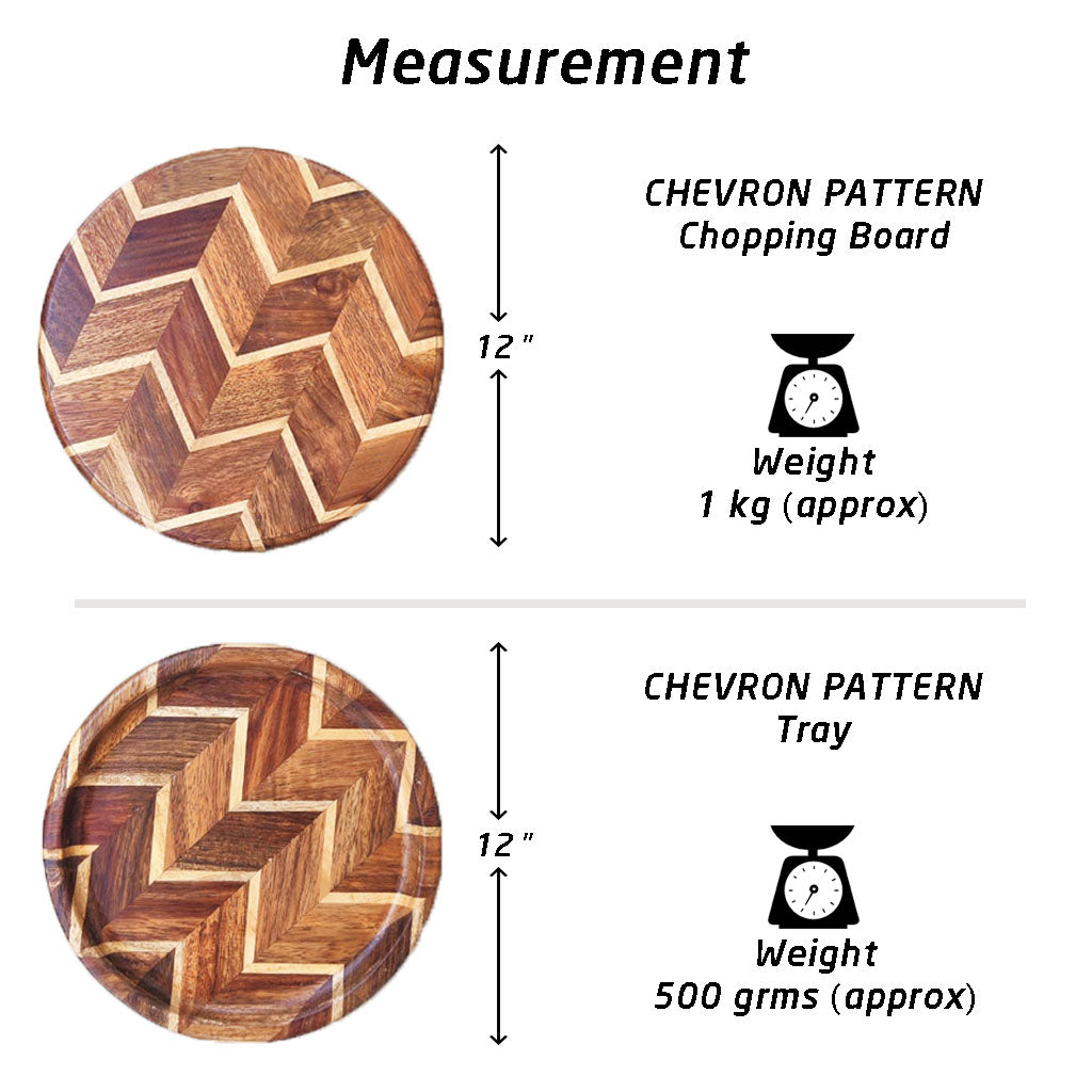 Round Chevron Wood Chopping Board &amp; Tray: Set of 2 | Birthday Gift Set