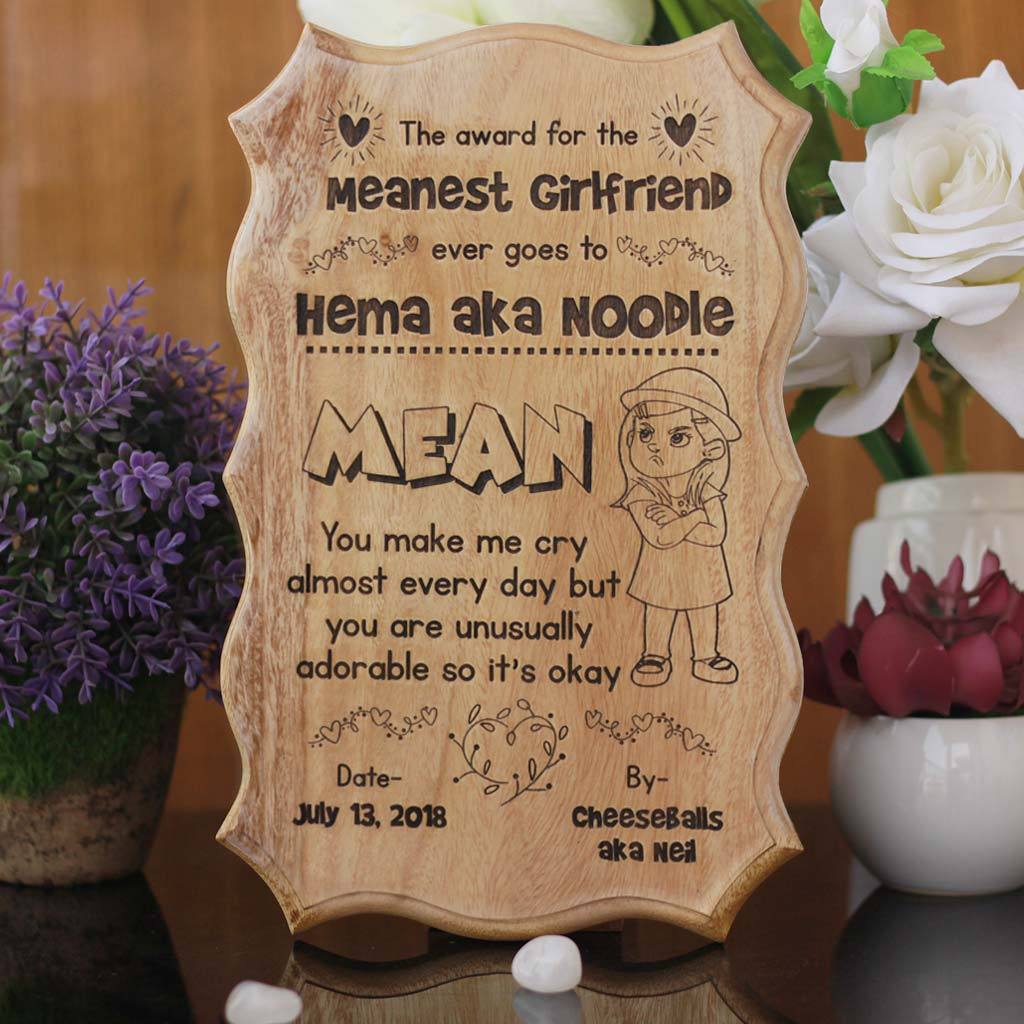 The Meanest Girlfriend Award Certificate. This Funny Certificate Is The Best Gift For Girlfriend. A Funny Gift For Your Funny Girlfriend. Buy unique gift for girlfriend from The Woodgeek Store