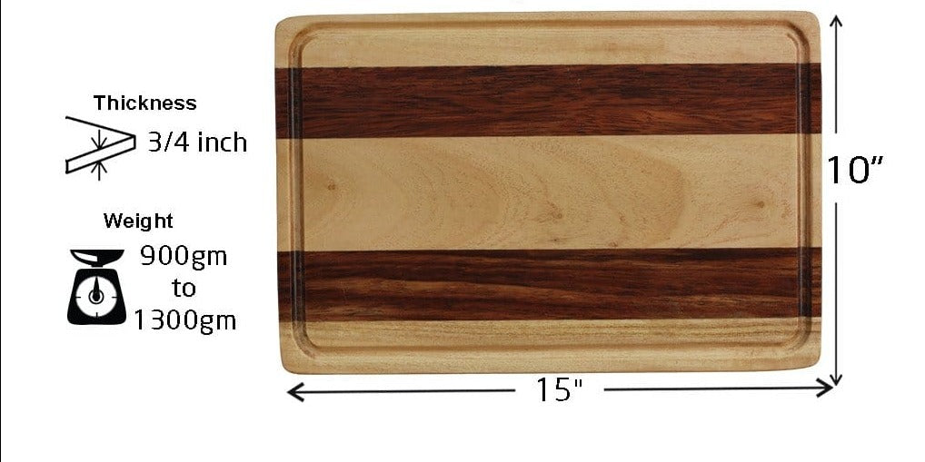 Measurements for Juice Groove To Avoid Spillage - Birch &amp; Walnut Striped Wooden Chopping Board - Woodgeek Store