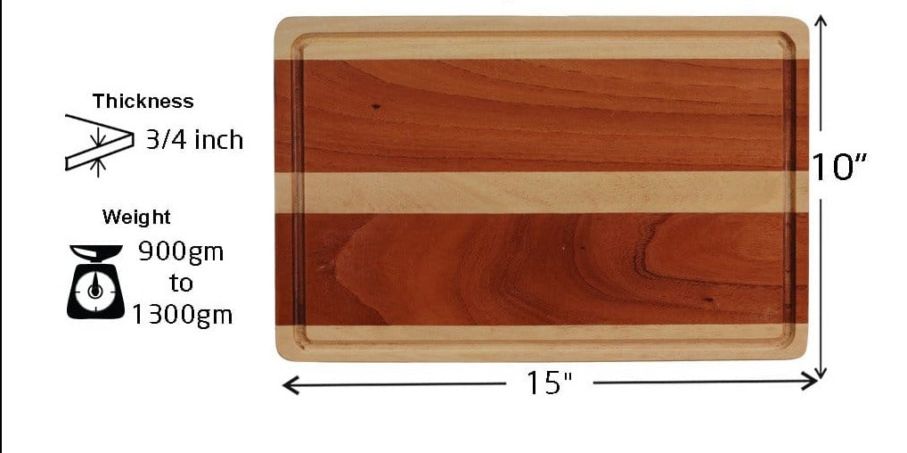 Measurements for Juice Groove To Avoid Spillage - Mahogany and Birch Striped Wooden Chopping Board - Woodgeek Store