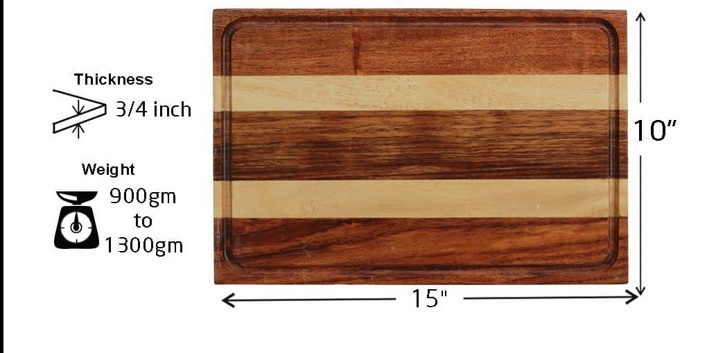 Measurements for Juice Groove To Avoid Spillage - Walnut and Birch Striped Wooden Chopping Board - Woodgeek Store
