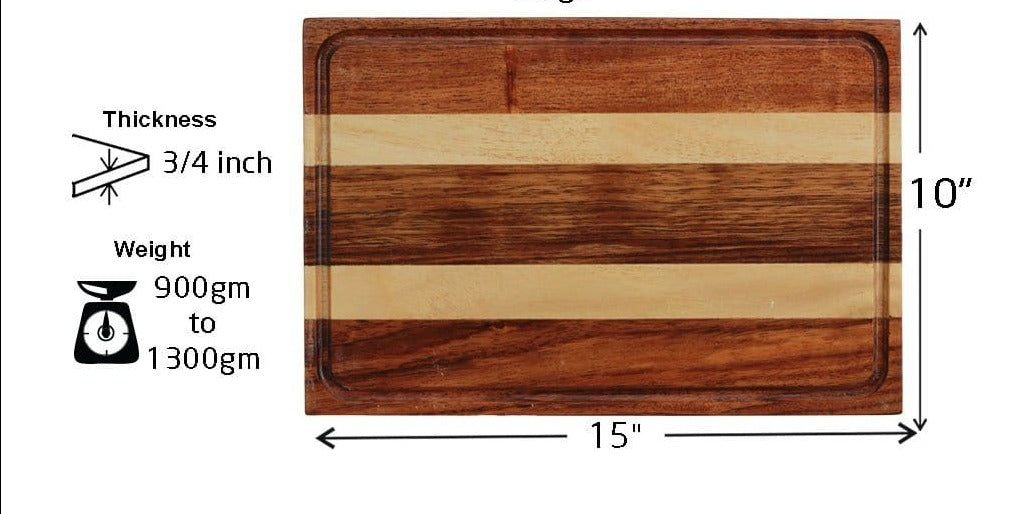 Measurements for Juice Groove To Avoid Spillage - Walnut and Birch Striped Wooden Chopping Board - Woodgeek Store
