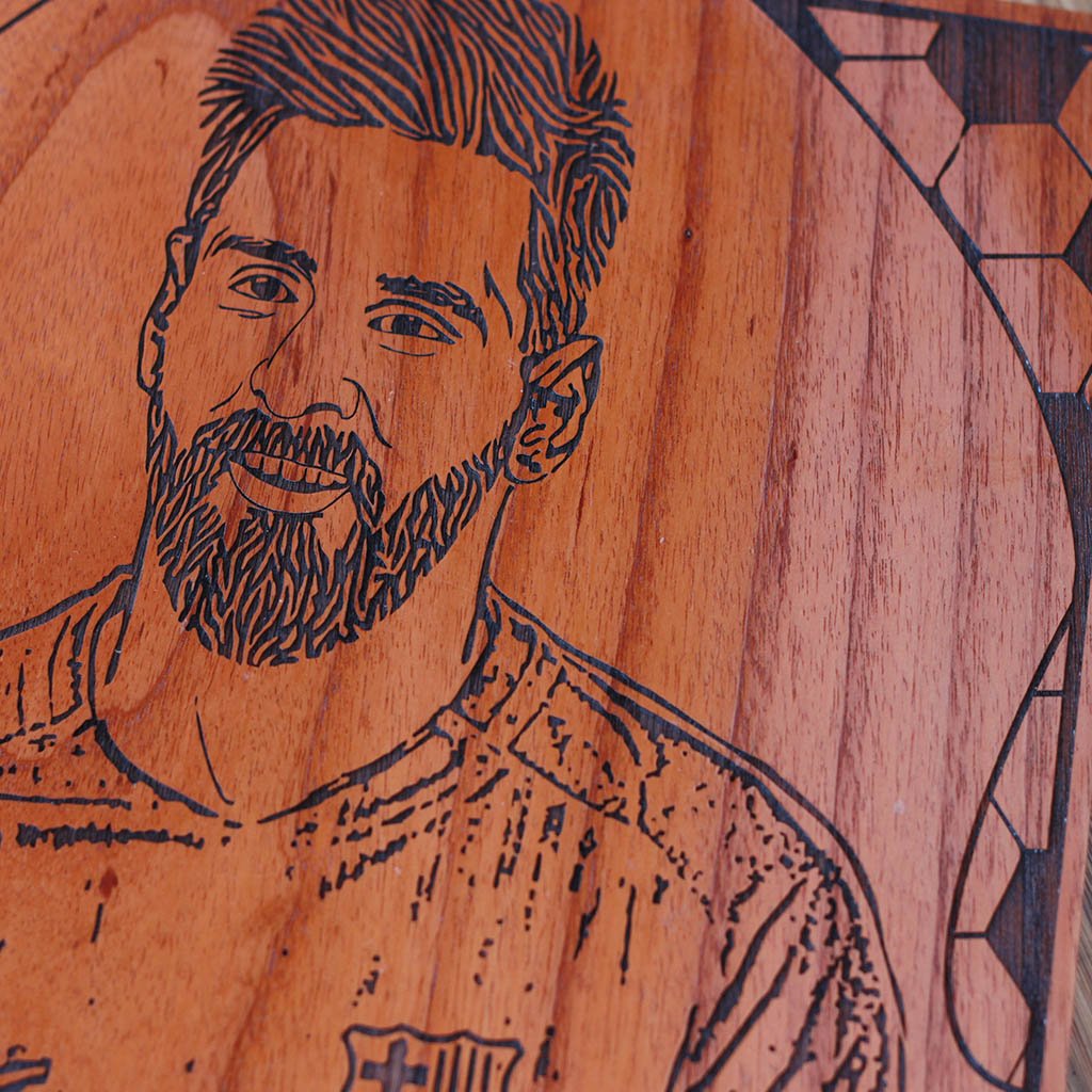 Lionel Messi Poster - Messi Wall Poster - Barcelona Soccer Wooden Poster - Gifts for Messi fans &amp; football lovers by Woodgeek Store