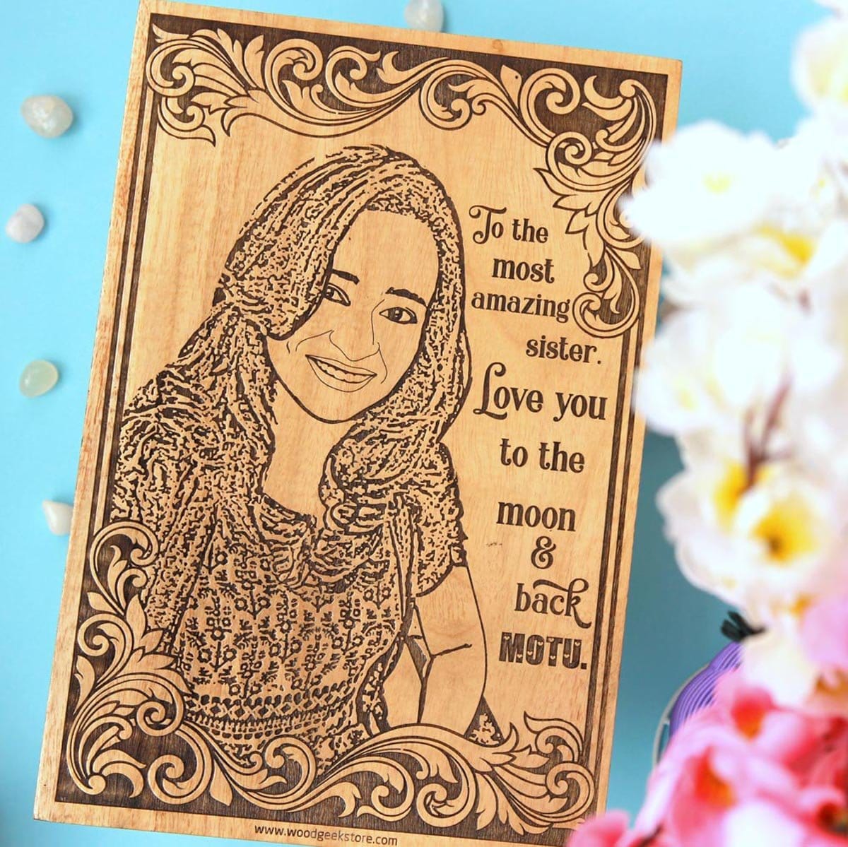 To The Most Amazing Sister. Love You To The Moon And Back. Looking for unique birthday gifts for your sister or rakhi gifts for her? This photo on wood will make the best gift for sister!