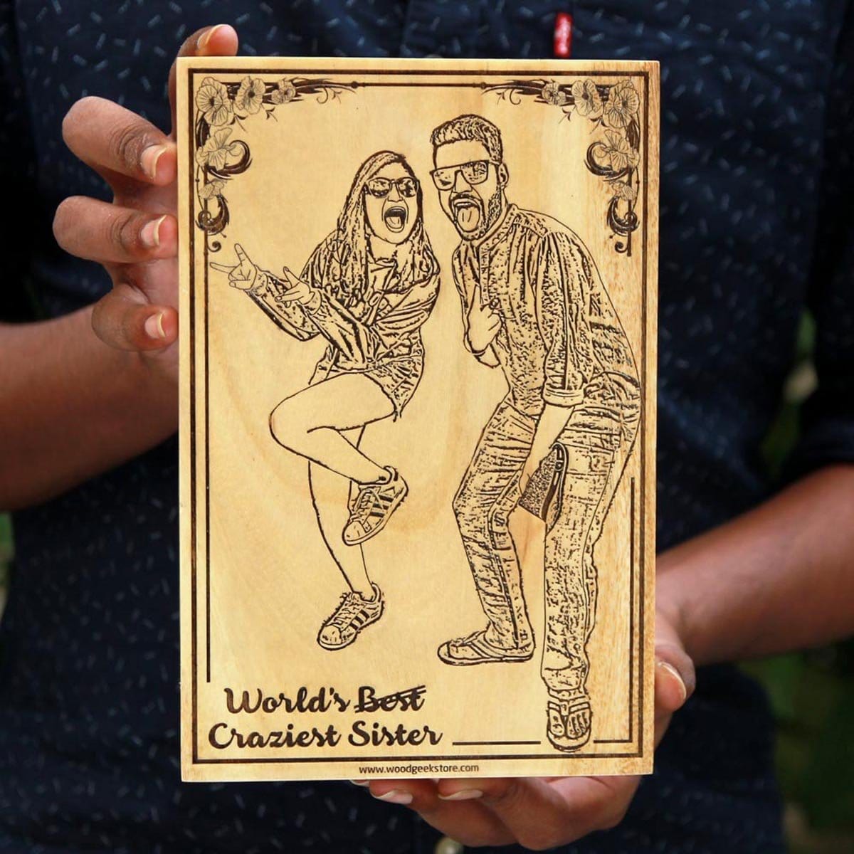 World's Best & Craziest Sister Photo Engraved Wooden Frame. Looking for unique birthday gifts for your sister or rakhi gifts for her? This photo on wood will make the best gift for sister!