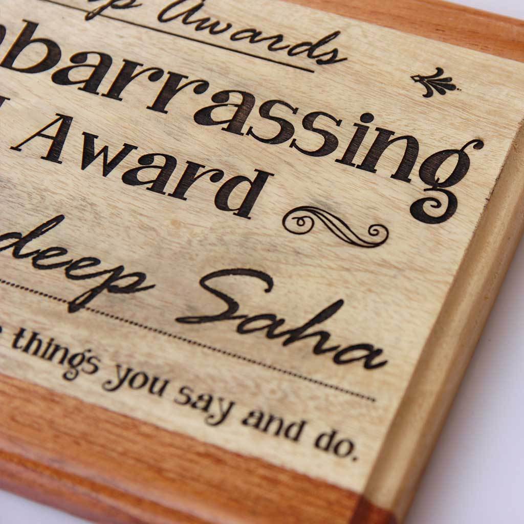 Most Embarrassing Friend Award Wooden Plaque. This Personalized Trophy and Award Plaque Makes Funny Gift Ideas for Friendship Day.