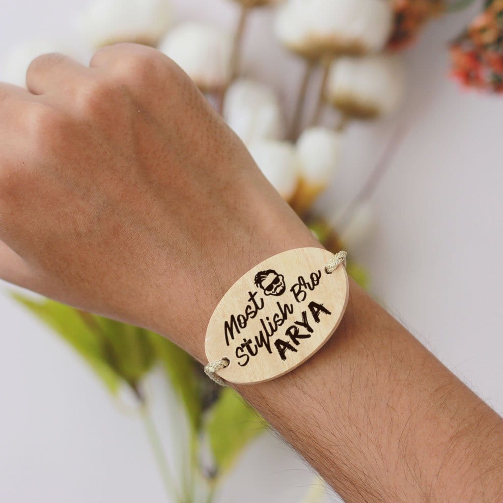 Most Stylish Bro Personalised Rakhi and Raksha Bandhan Greeting Card - This Wooden Rakhi and Wooden Greeting Card Is The Best Raksha Bandhan Gifts for Brother - Buy Rakhi Online India And Wish Your Brother/Sister a Happy Rakhi With Personalized Gifts From The Woodgeek Store.