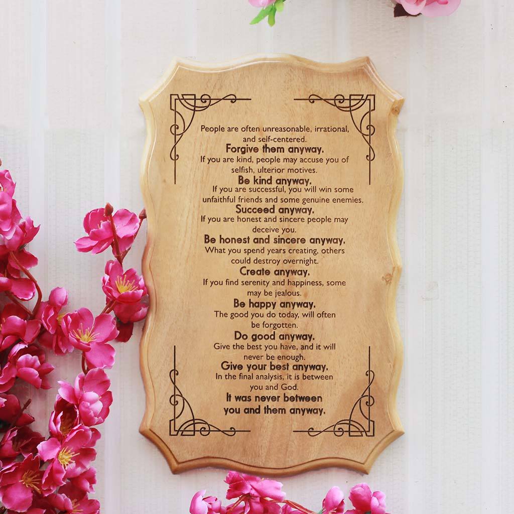 Mother Teresa Do Good Anyway Poem Engraved On Wood - Wooden Signs With Sayings And Poems - Home decor wooden signs With Love Saying - -Wooden Hanging Signs by Woodgeek Store