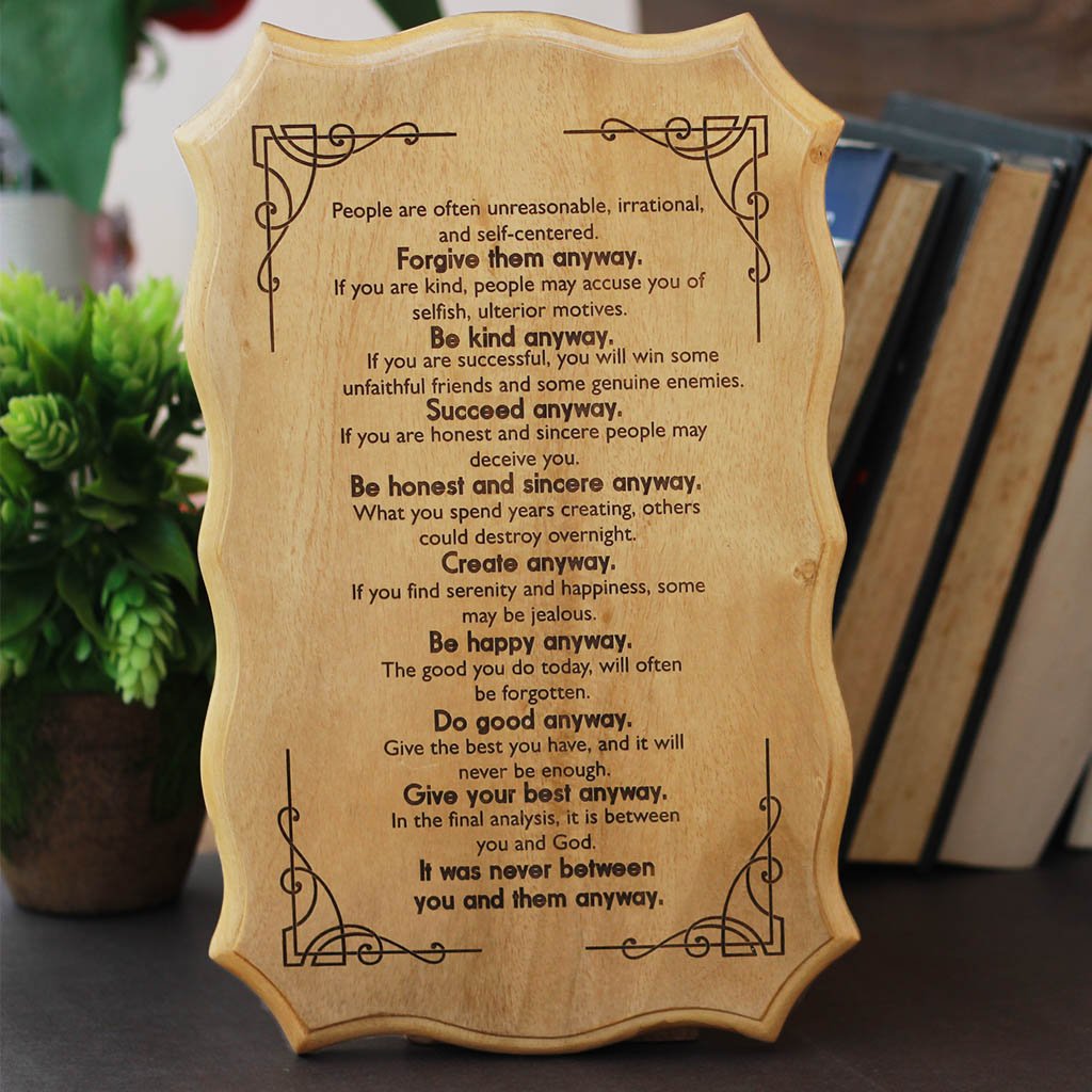 Mother Teresa Do Good Anyway Poem Engraved On Wood - Wooden Signs With Sayings And Poems - Home decor wooden signs With Love Saying - -Wooden Hanging Signs by Woodgeek Store