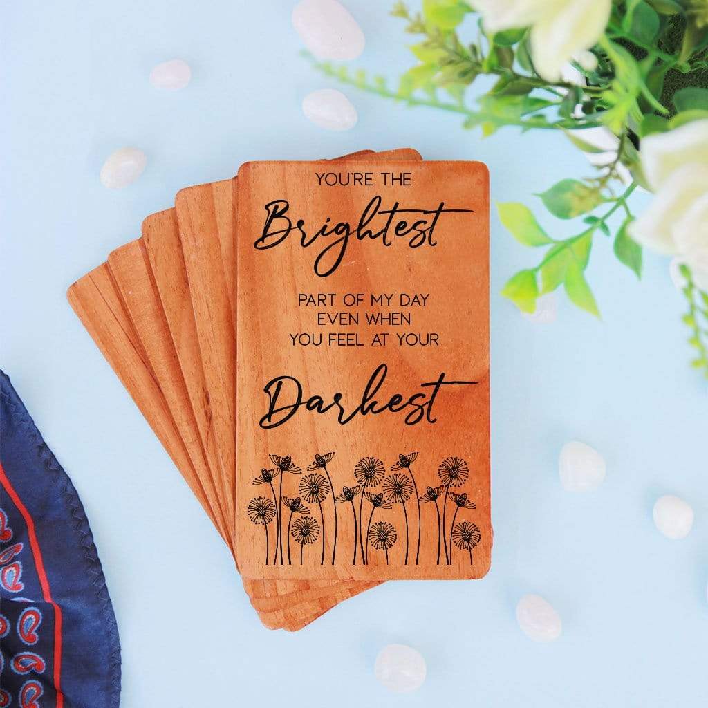 Motivational Cards & Encouragement Cards. A Set Of Personalized Wooden Cards Engraved With Inspirational Greetings. Motivational Greeting Cards.