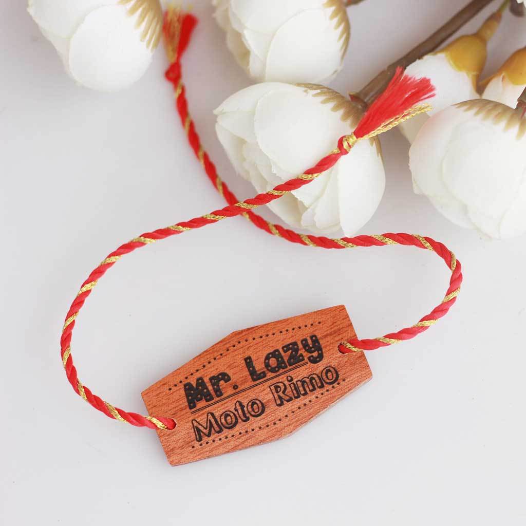 Mr Lazy Personalised Rakhi and Raksha Bandhan Greeting Card. This Wooden Rakhi and Wooden Greeting Card Is The Best Rakhi Gift for Lazy Brothers. Looking For Online gifts For Raksha Bandhan? Buy Fancy Rakhis Online And Personalized Rakhi Gifts For Sisters And Brothers From The Woodgeek Store.