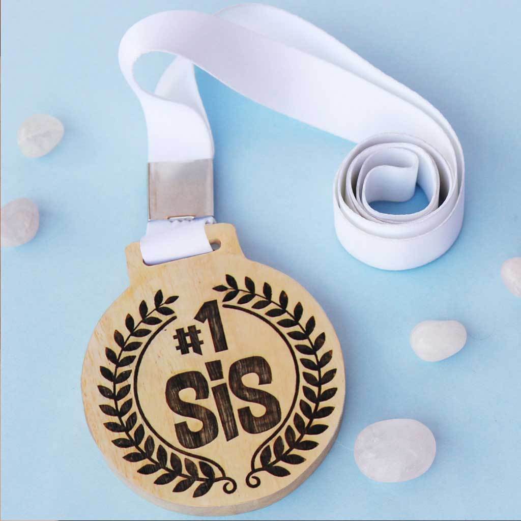 #1 Sis Wooden Medal With Ribbon - An Award For The Best Sister - Best Gifts For Sister 