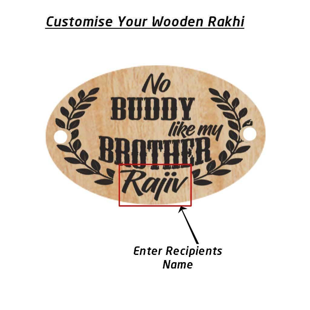 No Buddy Like My Brother Personalised Wooden Rakhi &amp; Greeting Card