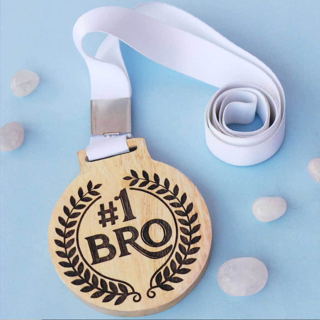 #1 Bro Wooden Medal With Ribbon - An Award For The Best Brother - Best Gifts For Brother