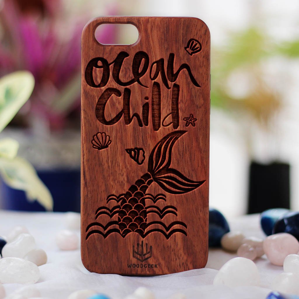 Ocean Child Wooden Phone Case - Bamboo Phone Case - Engraved Phone Case - Travel Phone Case - Woodgeek Store