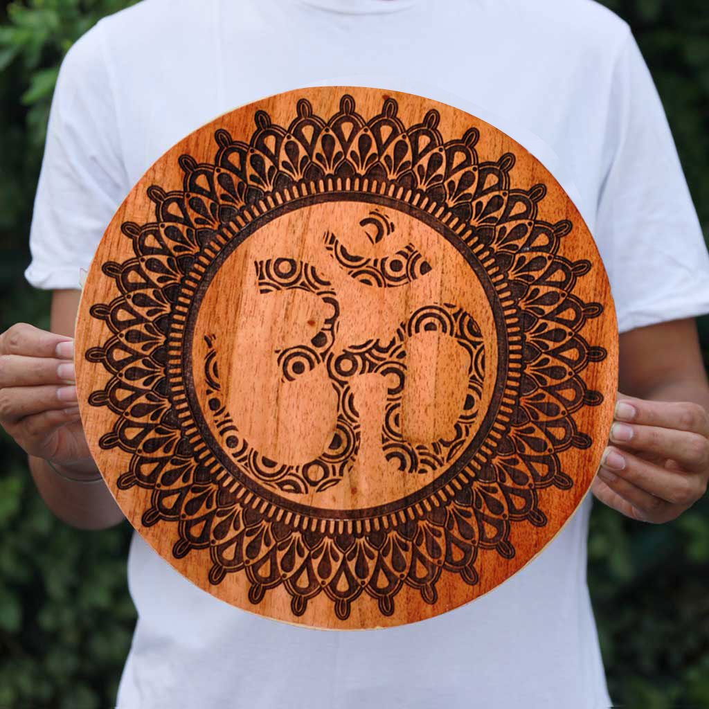 Om Wooden Poster by Woodgeek Store for Yoga Lovers - Hindu Symbol Wooden Artwork - Religious &amp; Spiritual Wood Wall Hanging - Buy Wood Wall Art Decor Online 