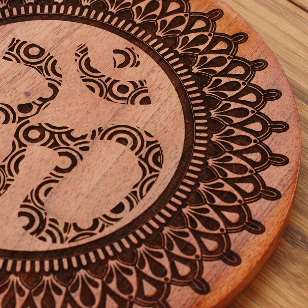 Wood Engraving - Om Wooden Poster by Woodgeek Store for Yoga Lovers - Hindu Symbol Wooden Artwork - Religious &amp; Spiritual Wood Wall Hanging - Buy Wood Wall Art Decor Online 