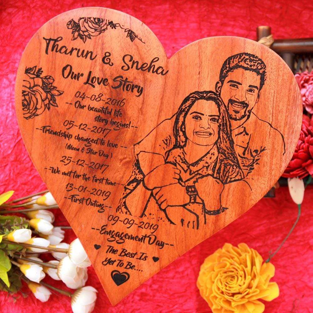 Our Love Story Timeline Heart Photo Frame - Looking for Photo Gifts? This Photo On Wood Is One Of The Best Personalized Engagement Gifts & Romantic Gifts. A Wood Engraved Photo As A Gift For Fiance