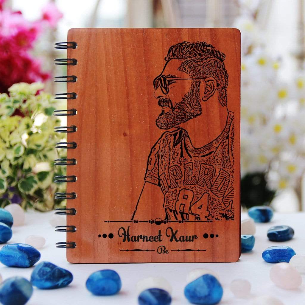 Wooden Notebook Engraved With Photo & Name. Looking for a unique gift for your brother or sister? This personalised wooden journal makes great Rakhi gifts or birthday gifts for brother or sister.