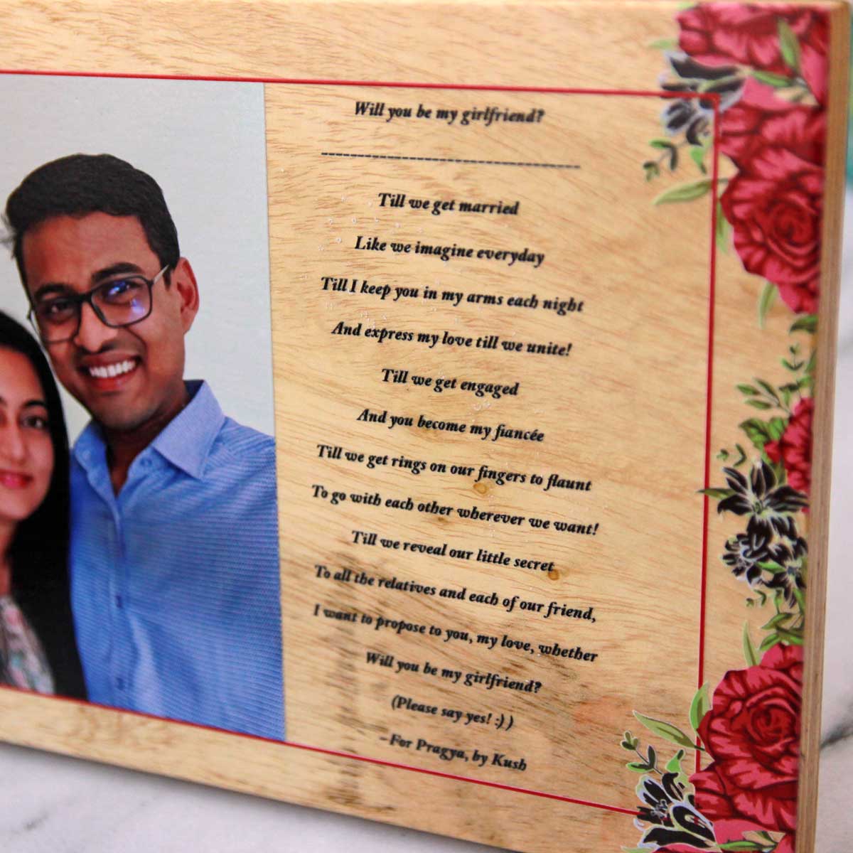 Couple Photo Print On Wood | Gift For Girlfriend | Couple Photo Frame